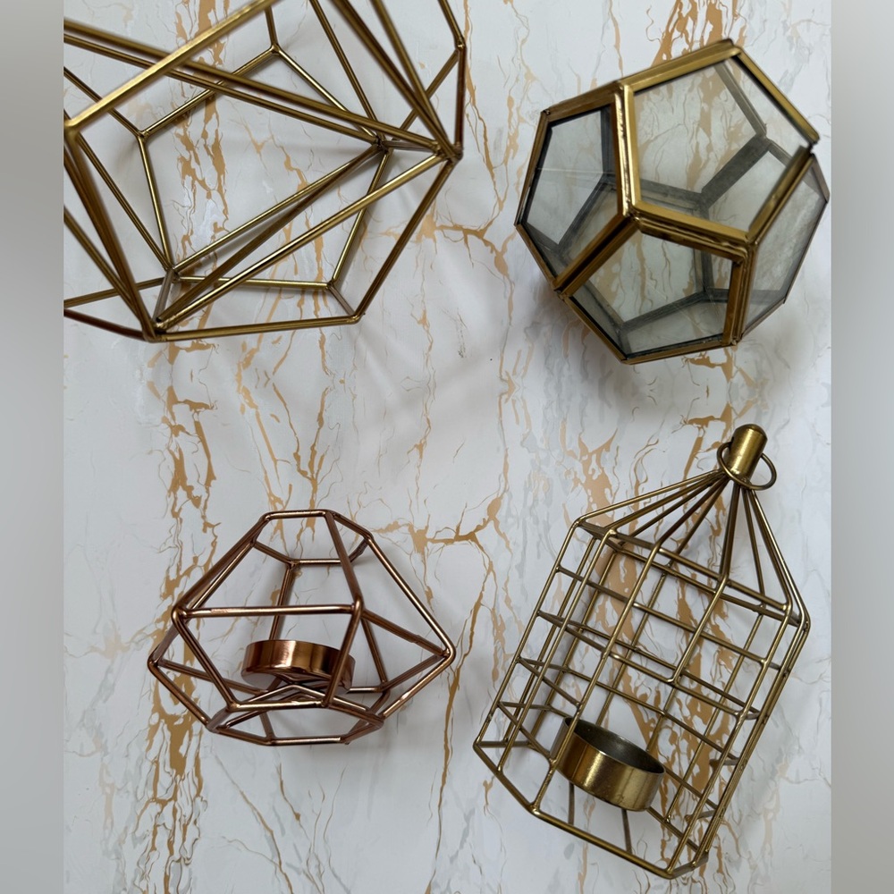 Geometric Metal Tealight Holders and decor - Gold & rose gold